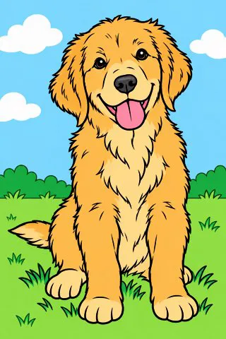 Golden Retriever Puppy coloring page, colored in