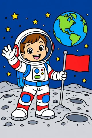 Astronaut Waving on the Moon coloring page, colored in
