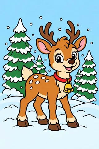 Baby Reindeer in the Snow coloring page, colored in