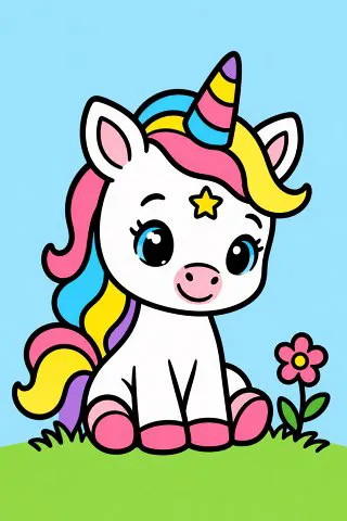 Baby Unicorn coloring page, colored in