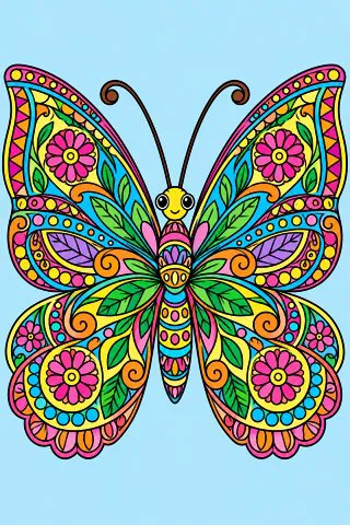 Butterfly with Patterned Wings coloring page, colored in