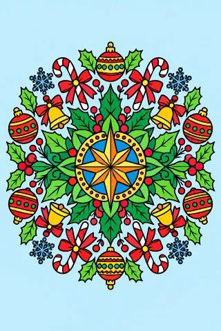 Christmas Mandala coloring page, colored in