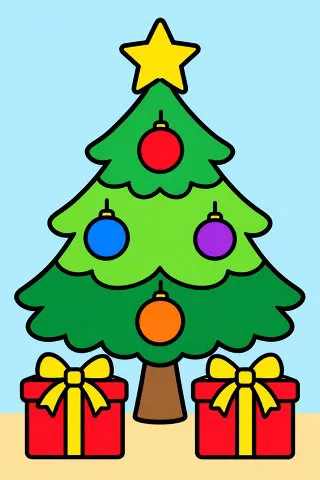 Simple Christmas Tree coloring page, colored in