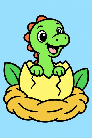 Dino Egg Hatching coloring page, colored in