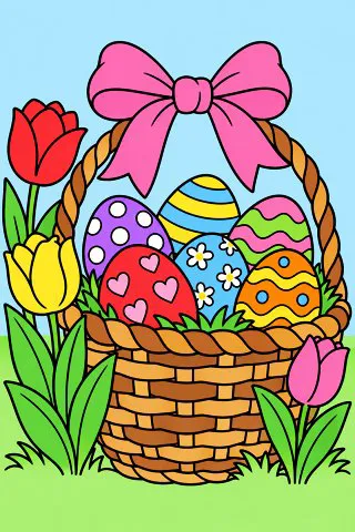 Easter Basket Full of Eggs coloring page, colored in