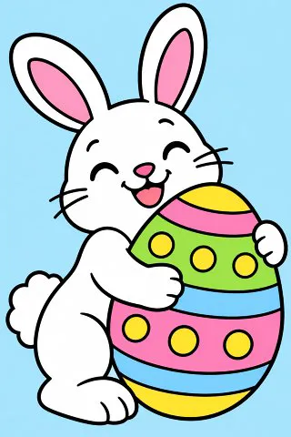 Easter Bunny with a Big Egg coloring page, colored in