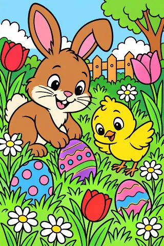 Easter Egg Hunt in the Garden coloring page, colored in