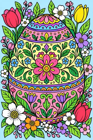 Decorated Easter Egg Pattern coloring page, colored in