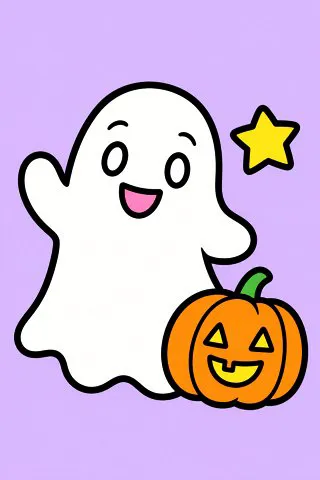 Friendly Ghost coloring page, colored in