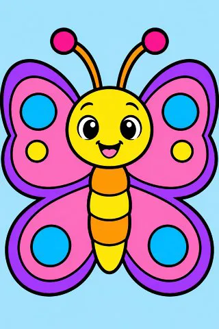 Happy Butterfly coloring page, colored in