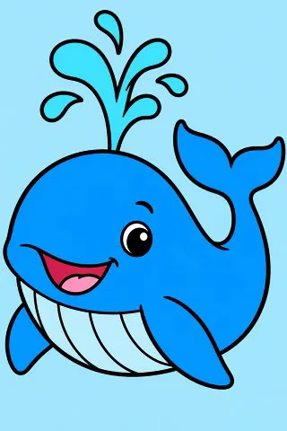 Happy Whale coloring page, colored in