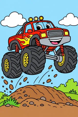 Monster Truck Jump coloring page, colored in