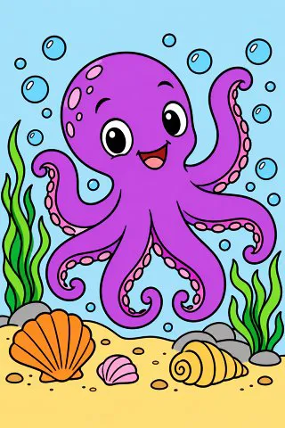Octopus Waving Hello coloring page, colored in