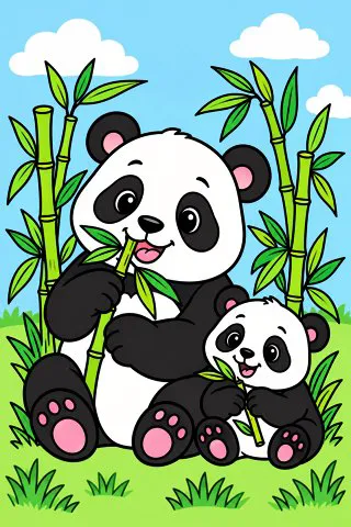 Panda Eating Bamboo coloring page, colored in