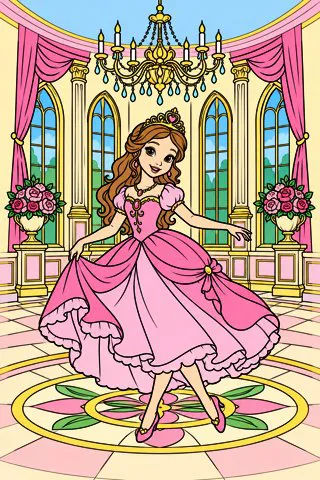 Princess Dancing at the Ball coloring page, colored in