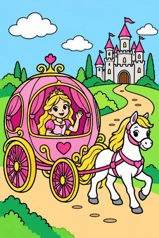 Princess Carriage coloring page, colored in