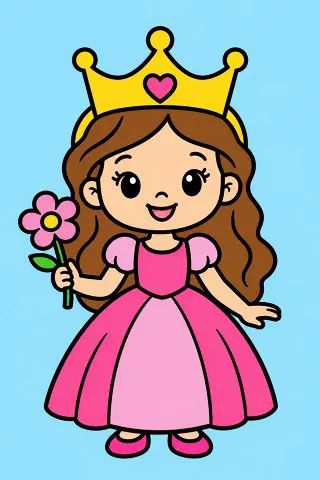 Little Princess with a Crown coloring page, colored in