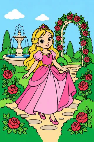 Princess in the Flower Garden coloring page, colored in