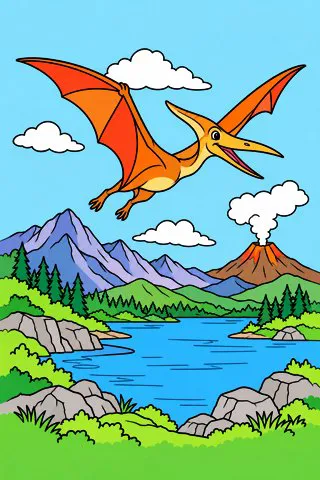 Pterodactyl in the Sky coloring page, colored in