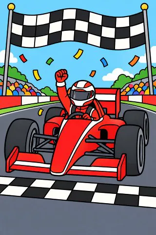 Race Car at the Finish Line coloring page, colored in