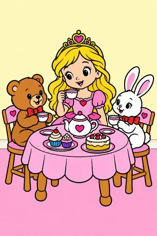 Royal Tea Party coloring page, colored in