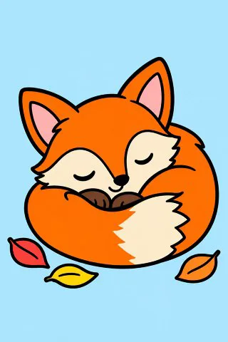 Sleepy Fox coloring page, colored in