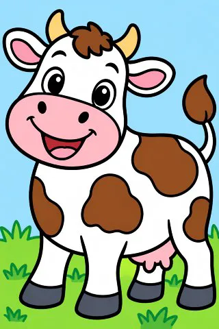 Smiling Cow coloring page, colored in