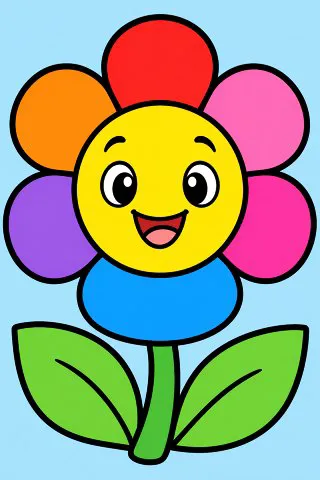 Big Smiling Flower coloring page, colored in