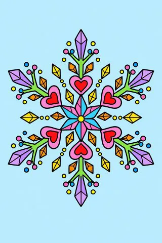 Snowflake Mandala coloring page, colored in