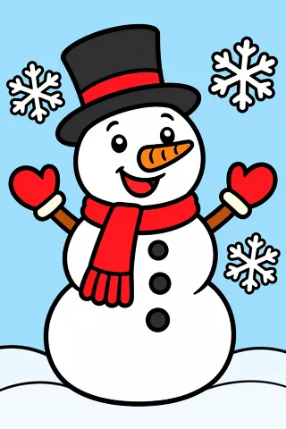 Happy Snowman coloring page, colored in
