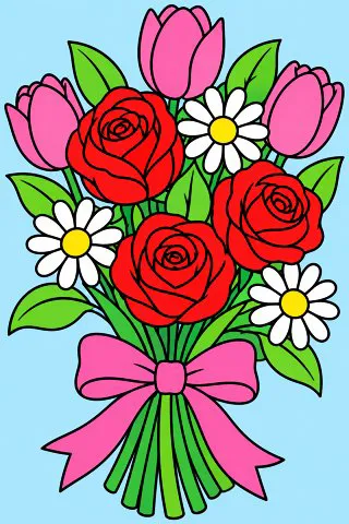 Bouquet of Spring Flowers coloring page, colored in