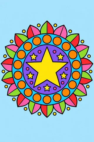 Big Star Mandala coloring page, colored in