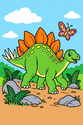 Stegosaurus Walk coloring page, colored in