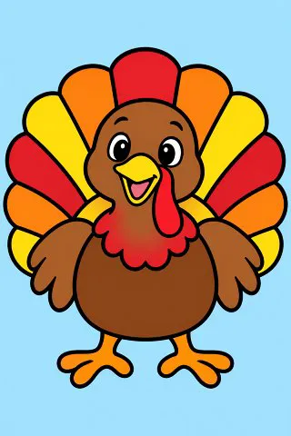 Happy Thanksgiving Turkey coloring page, colored in