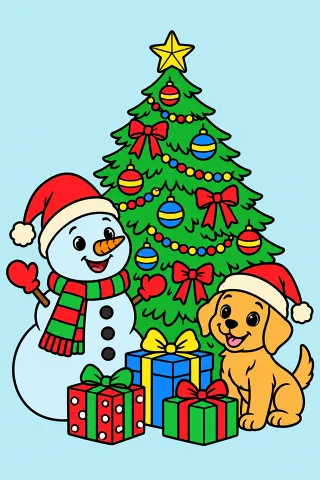Christmas coloring pages, colored in