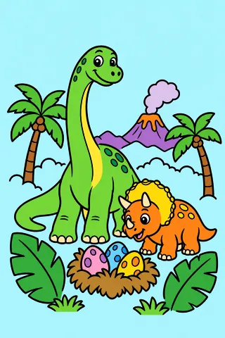 Dinosaur coloring pages, colored in