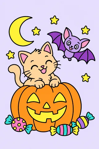 Halloween coloring pages, colored in