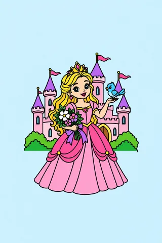 Princess coloring pages, colored in