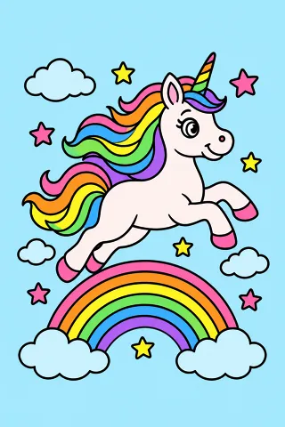 Unicorn coloring pages, colored in