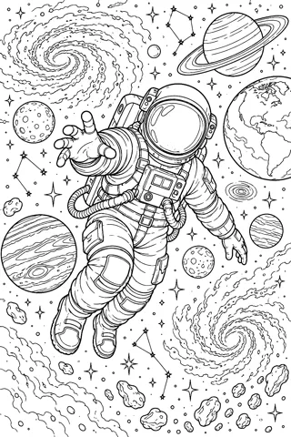 Astronaut Among the Stars coloring page