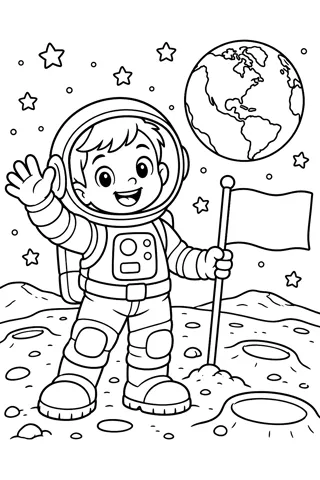 Astronaut Waving on the Moon coloring page