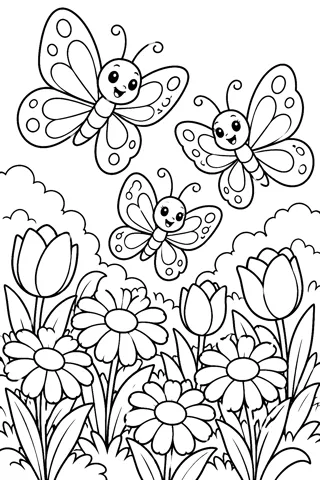 Butterflies in a Flower Garden coloring page