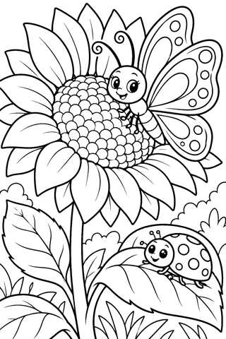 Butterfly on a Sunflower coloring page