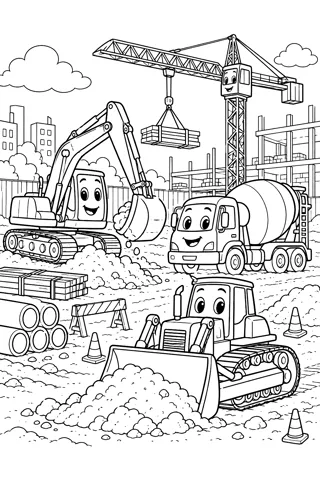 Diggers at a Construction Site coloring page