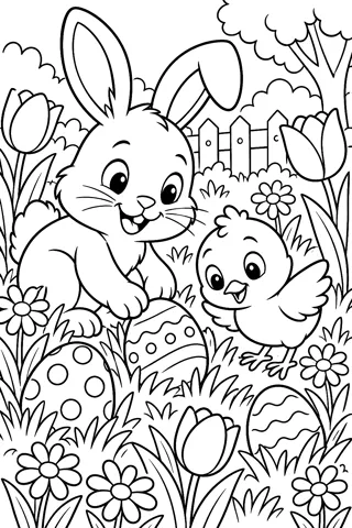Easter Egg Hunt in the Garden coloring page