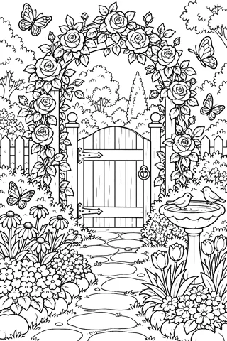 Flower Garden Gate coloring page