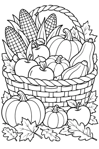 Harvest Basket with Corn and Apples coloring page