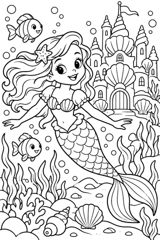 Mermaid and Her Seashell Castle coloring page