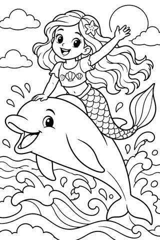 Mermaid Riding a Dolphin coloring page