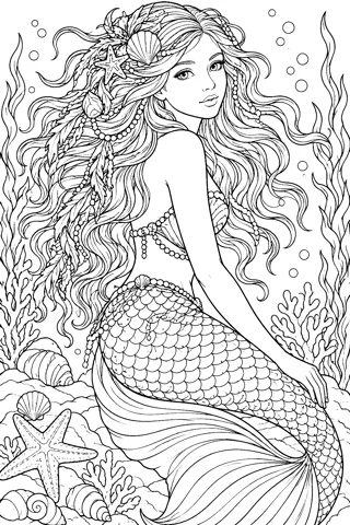 Mermaid with Flowing Hair coloring page